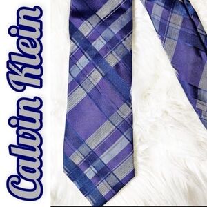 CALVIN KLEIN Silk Neck Tie in‎ Purple Plaid Print